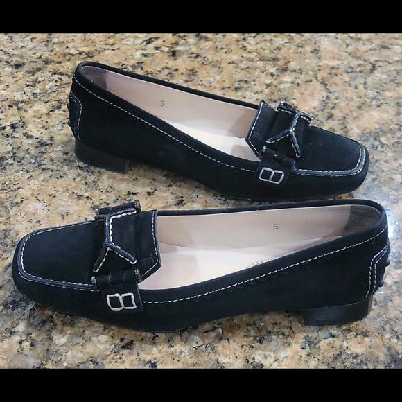 Tod's Black Suede Ballet Flats Slip On Driving Mocs Womens Loafers Dress Shoes 5 - Picture 1 of 12